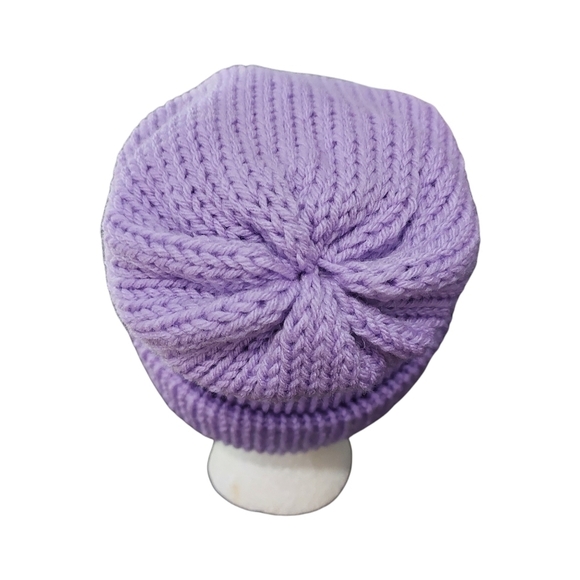 Hand Knit Unisex  Reversable Slouchy Hat In Shades Light Grey & Lilac - Picture 9 of 11
